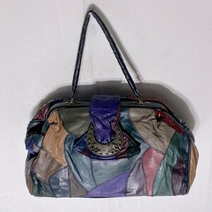 Vintage 90’s Multicolour Patchwork Leather Handbag Purse Boho Fairycore Witchy